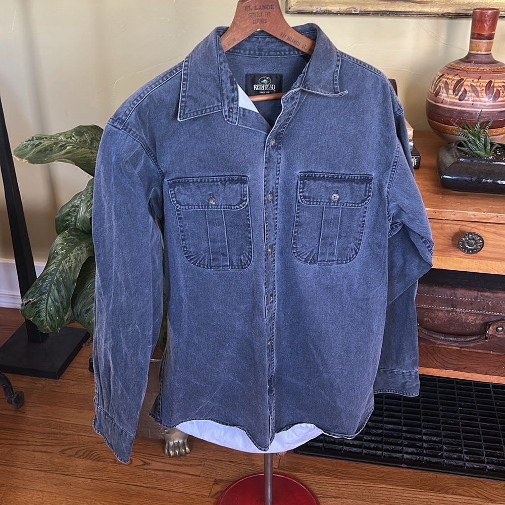Men's RedHead Thick Heavyweight Grey Denim Button Up Shirt Shacket 100% Cotton